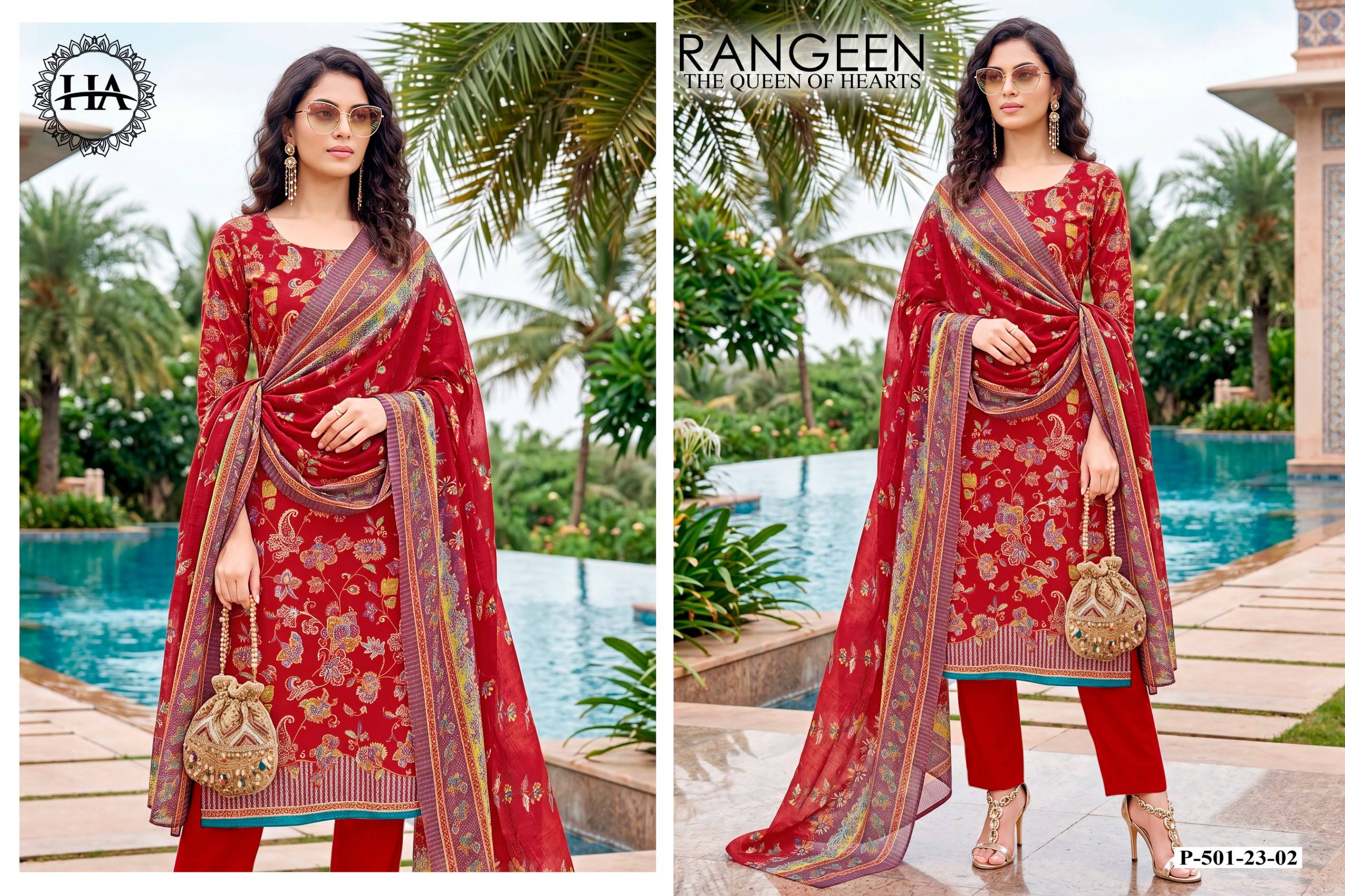 RANGEEN by Harshit Fashion Hub 501-23-01 To 501-23-06 Series Stylish Beautiful Colourful Printed Pure Discharge Zam At Wholesale Price